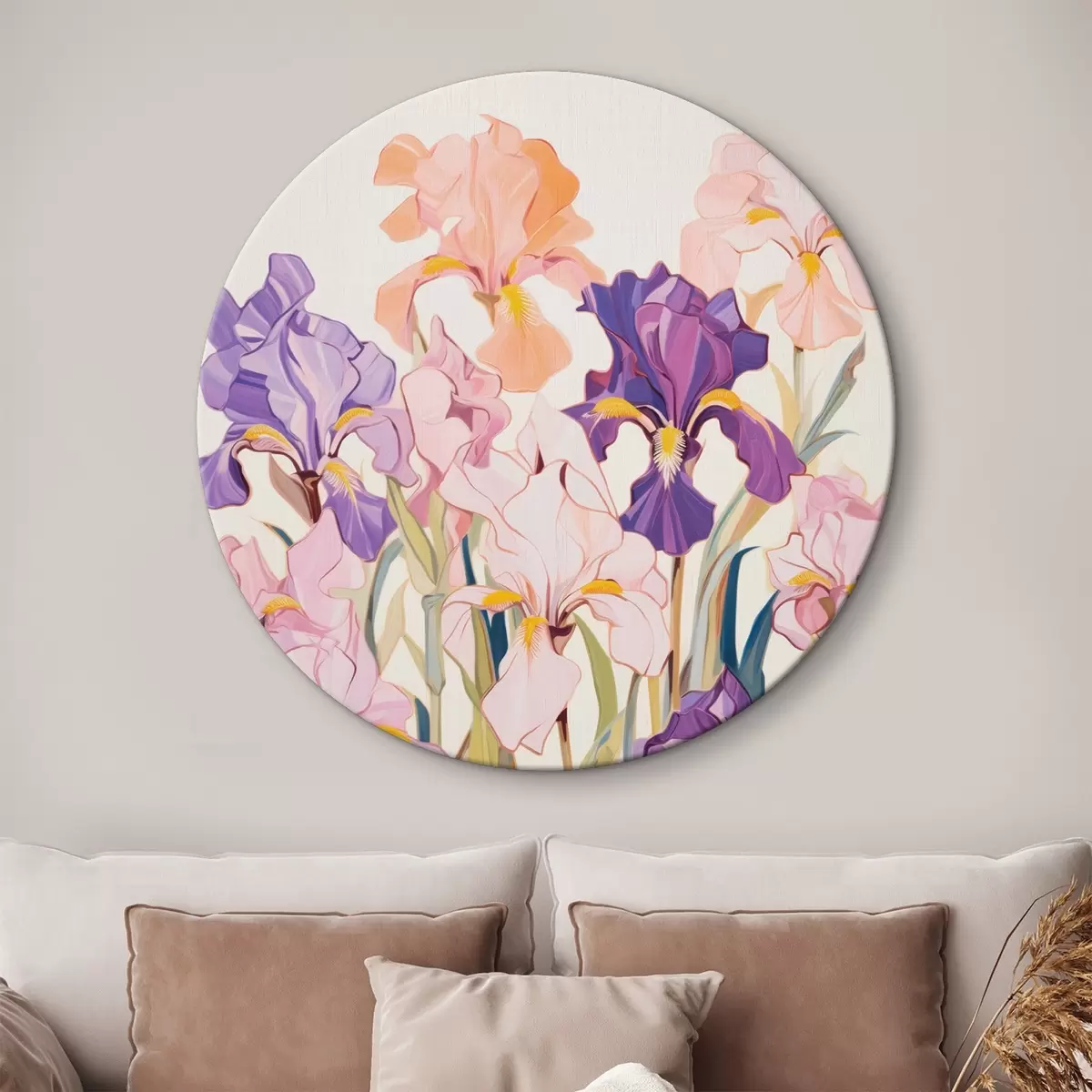 Ronde schilderijen Irissen: compositie in minimalistische stijl r45596