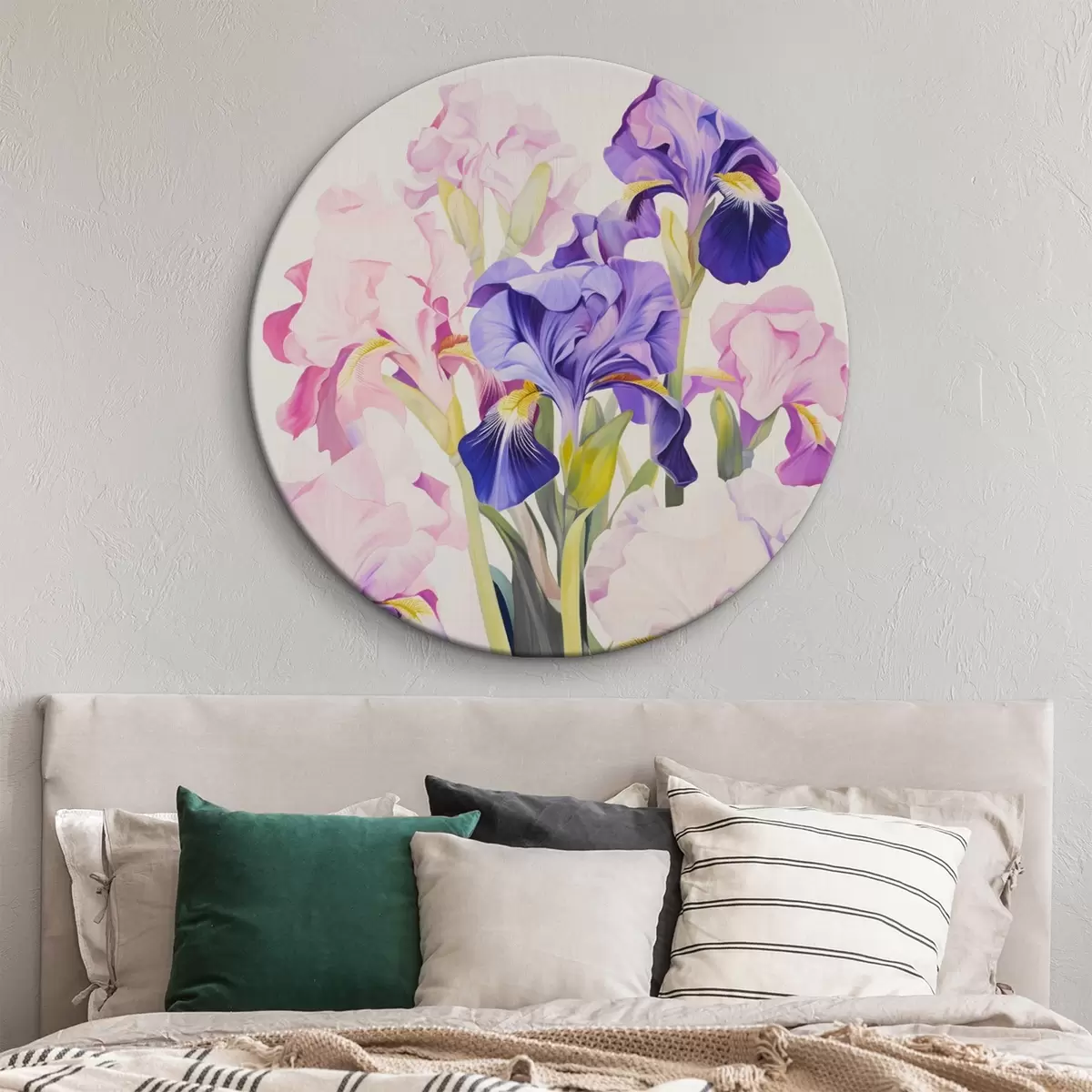 Ronde schilderijen Boeket irissen in lila tinten r45597