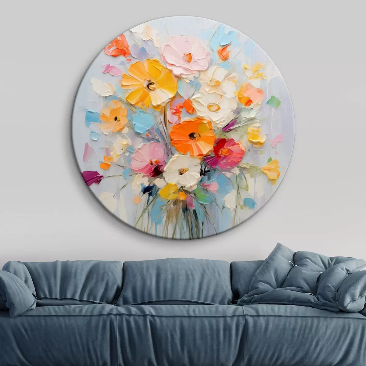 Ronde schilderijen Bloemmotief: abstract boeket in pasteltinten r45599