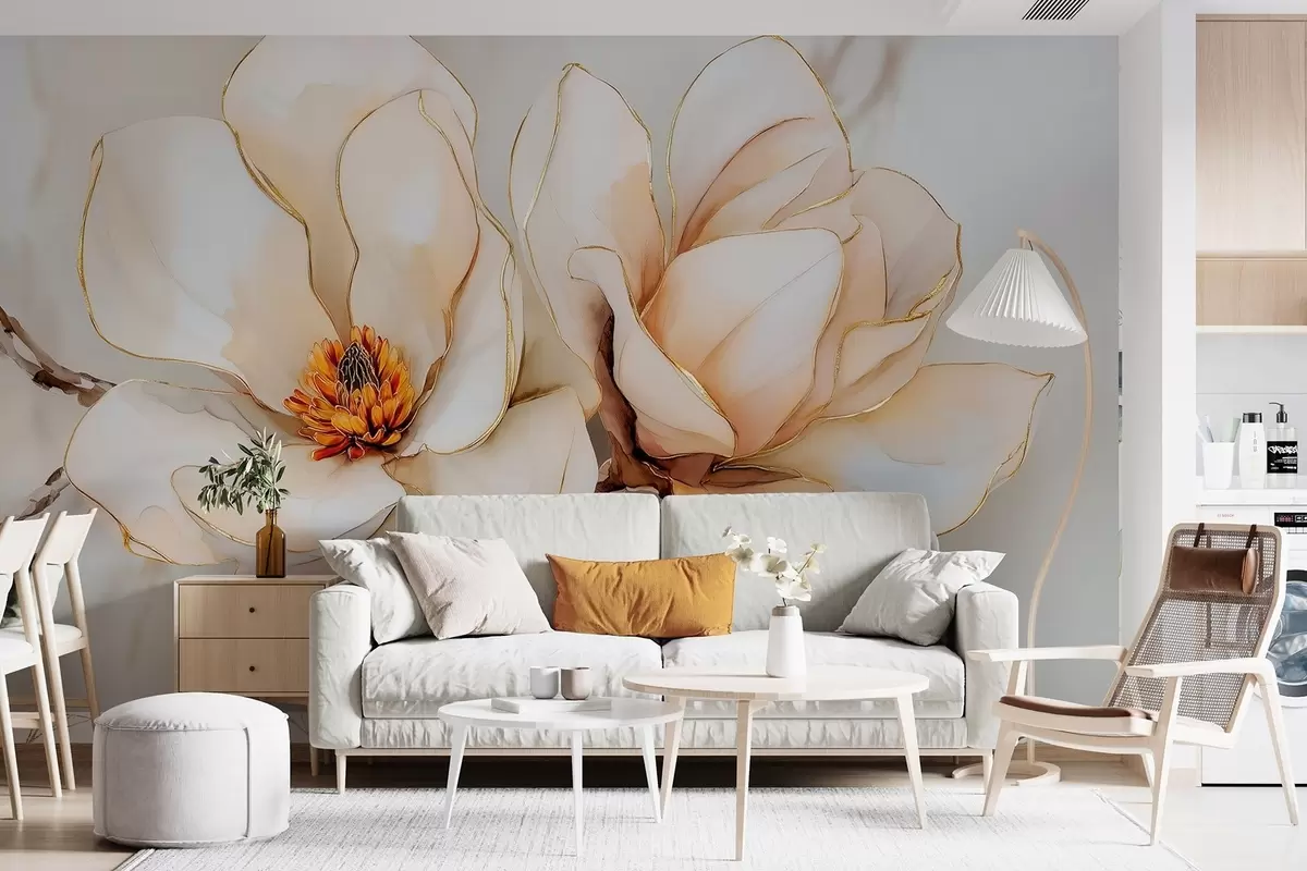 Fotobehang Grote lichte magnolia bloemen met zachte bloemblaadjes w09308
