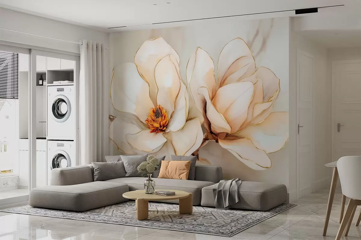 Fotobehang Grote lichte magnolia bloemen met zachte bloemblaadjes w09308