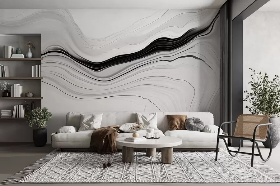 Fotobehang Zwart-wit patroon met het effect van marmeren lagen w09358