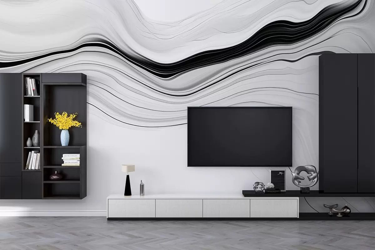 Fotobehang Zwart-wit patroon met het effect van marmeren lagen w09358