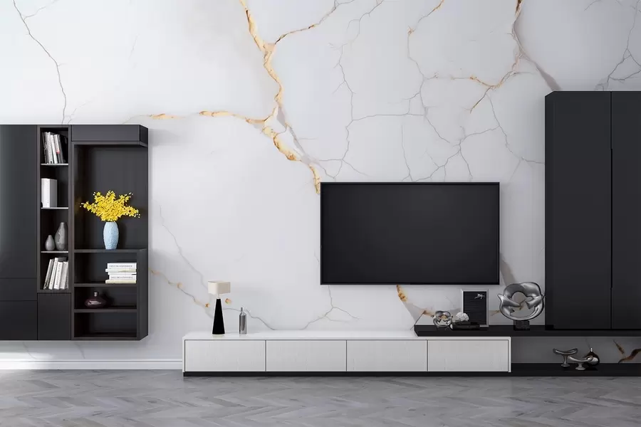 Fotobehang Imitatie van marmer met fijne barstjes en gele aders w09390