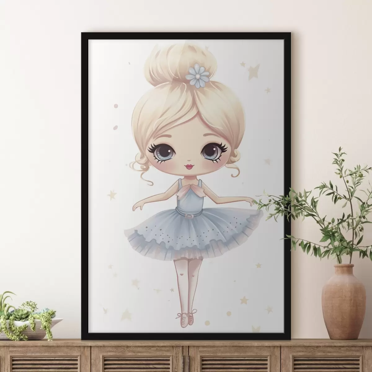 Poster Ballerina pop in een blauwe jurk met strik f45481