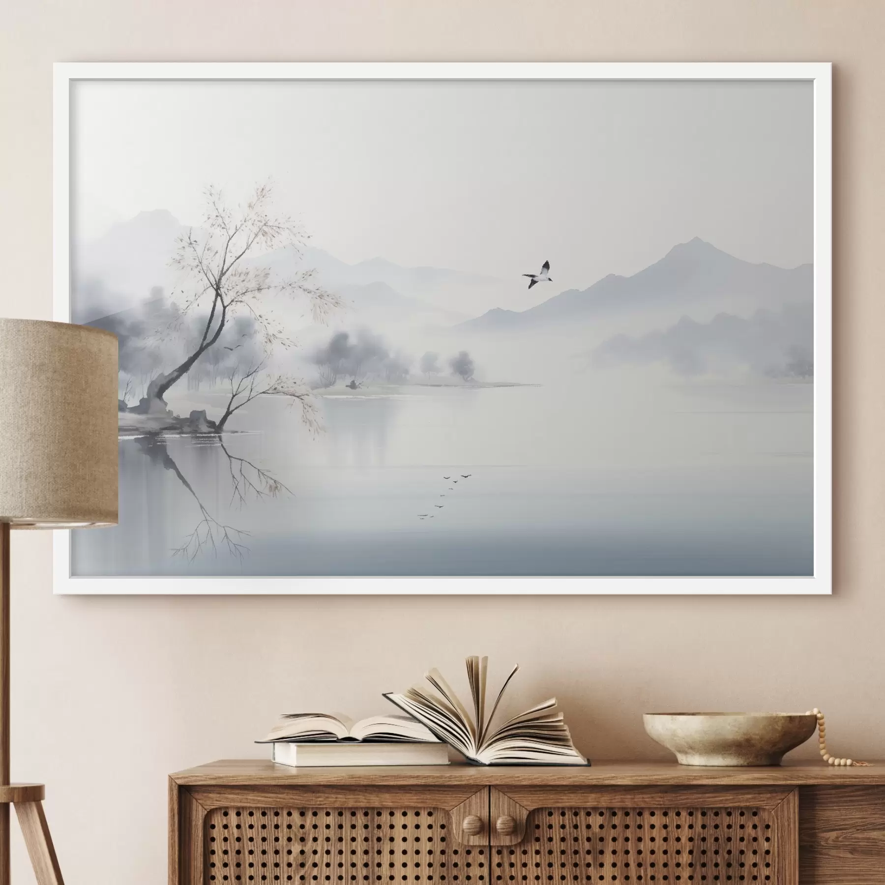 Fotobehang Boom aan zilveren water f45518