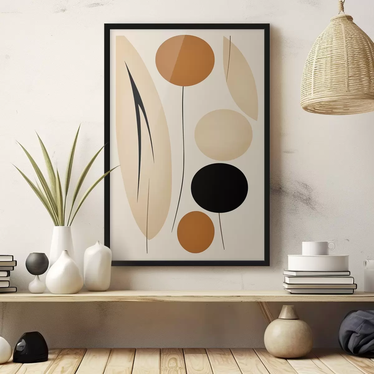 Poster Abstracte compositie met zwarte en oranje cirkels f45700