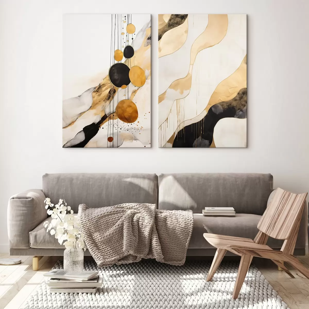  Schilderijen Abstracte compositie met zwarte en oranje cirkels m00684