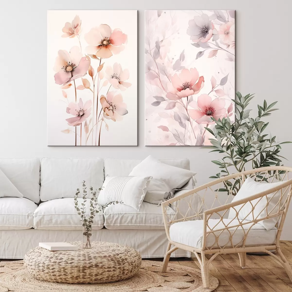  Schilderijen Aquarelroze bloemen op dunne stelen m00690