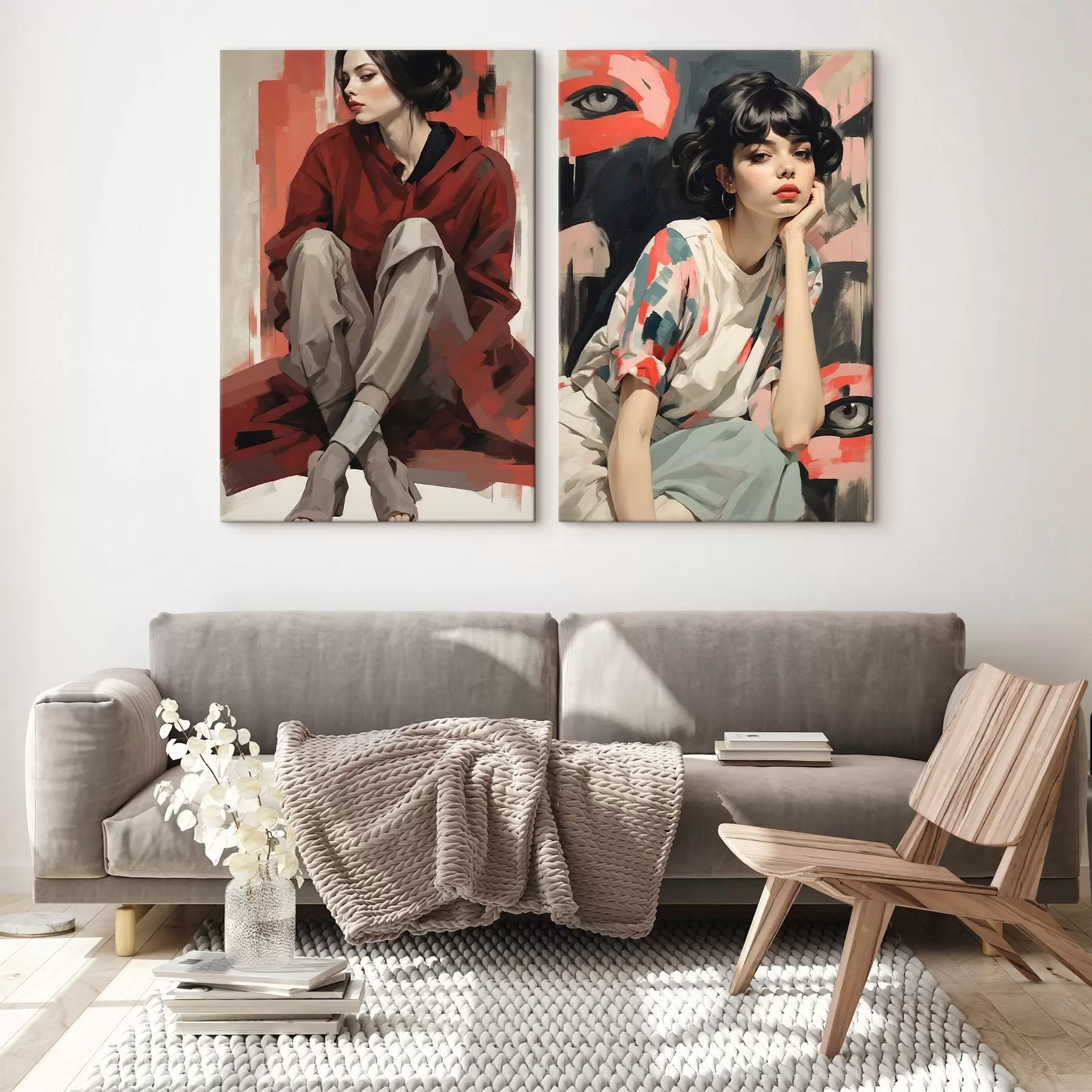  Schilderijen Portretten van meisjes in rood en beige abstracte stijlen m00695