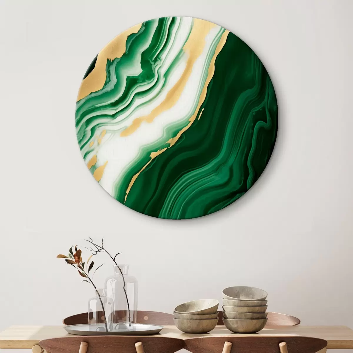 Ronde schilderijen Groen-wit-geel marmeren texturen r45695
