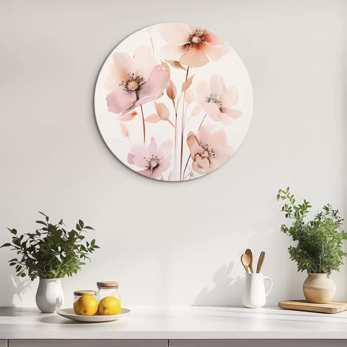 Ronde schilderijen Aquarelroze bloemen op dunne stelen r45701