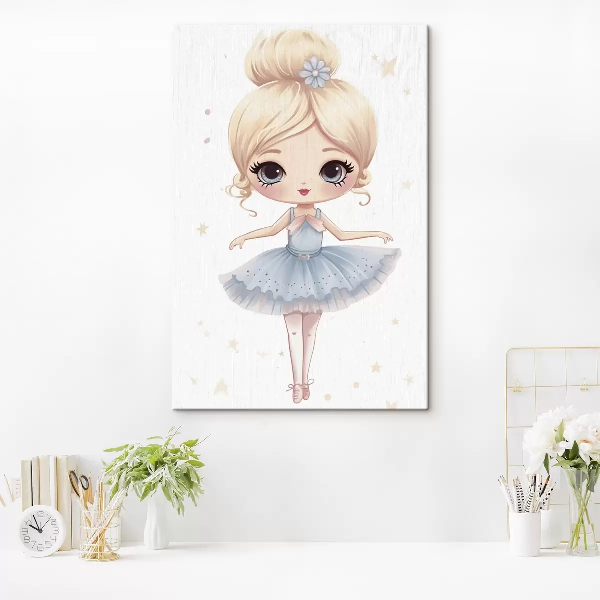  Schilderijen Ballerina pop in een blauwe jurk met strik s45481