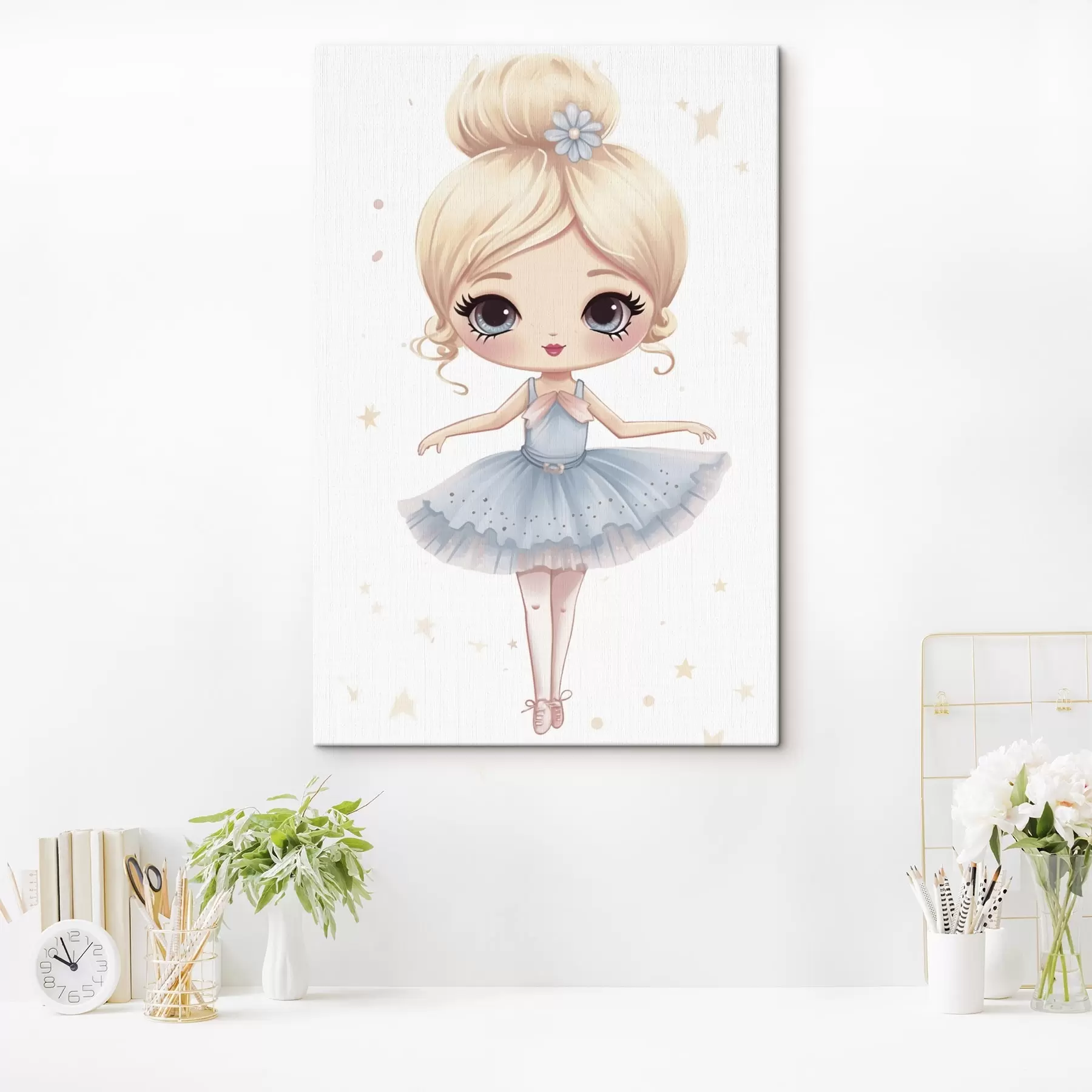  Schilderijen Ballerina pop in een blauwe jurk met strik s45481