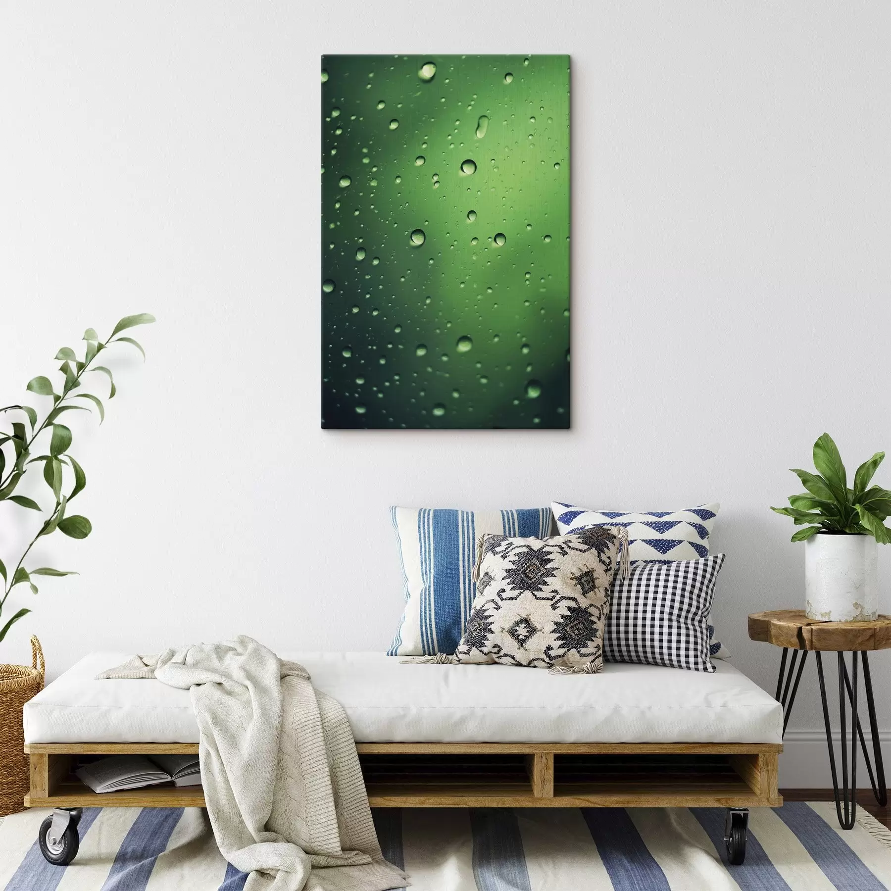  Schilderijen Waterdruppels op groen glas close-up s45521