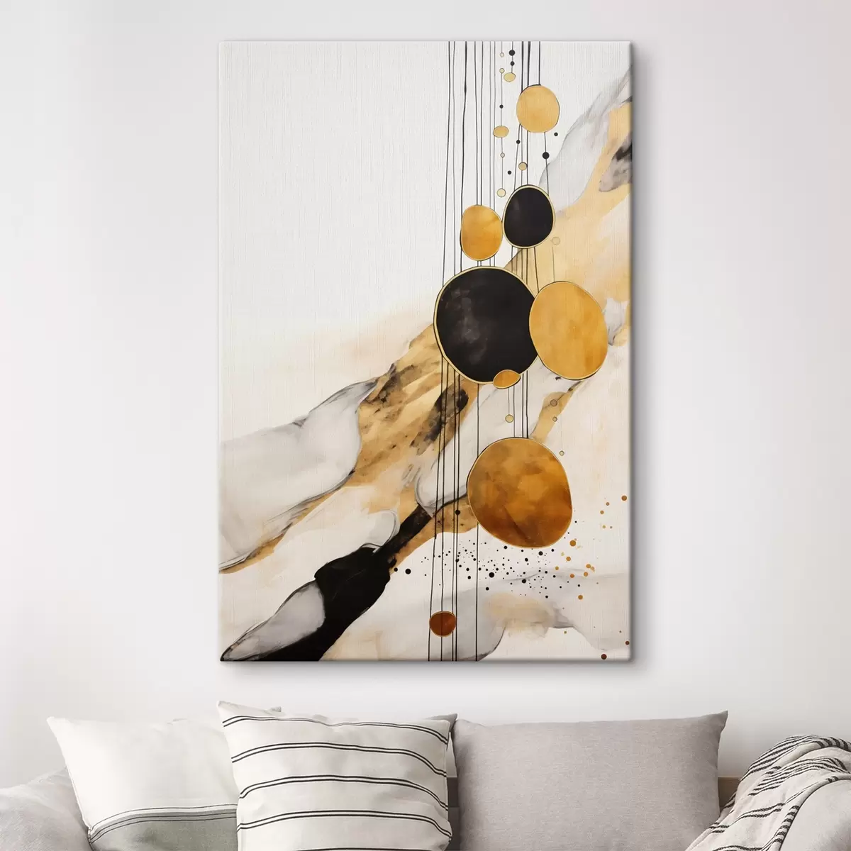  Schilderijen Abstracte oranje en zwarte cirkels op een lichte achtergrond s45693