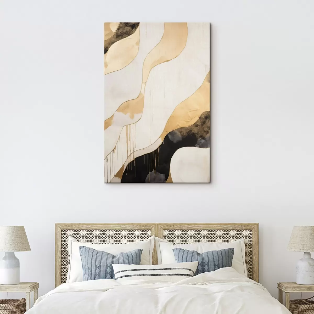  Schilderijen Abstracte oranje en zwarte golvende lijnen s45694