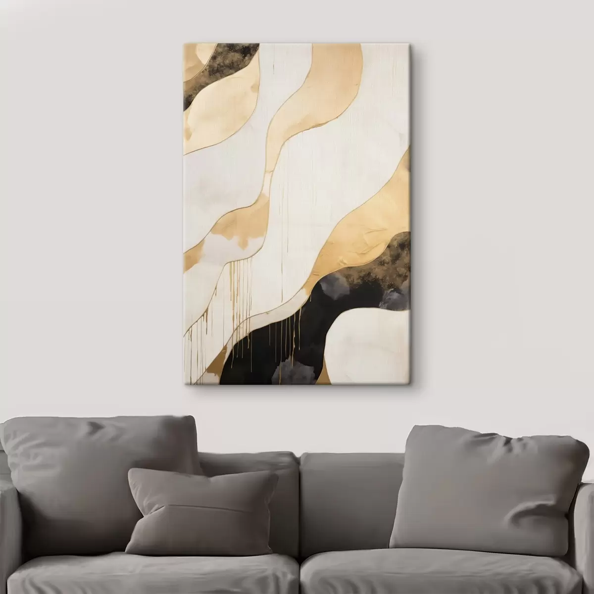  Schilderijen Abstracte oranje en zwarte golvende lijnen s45694