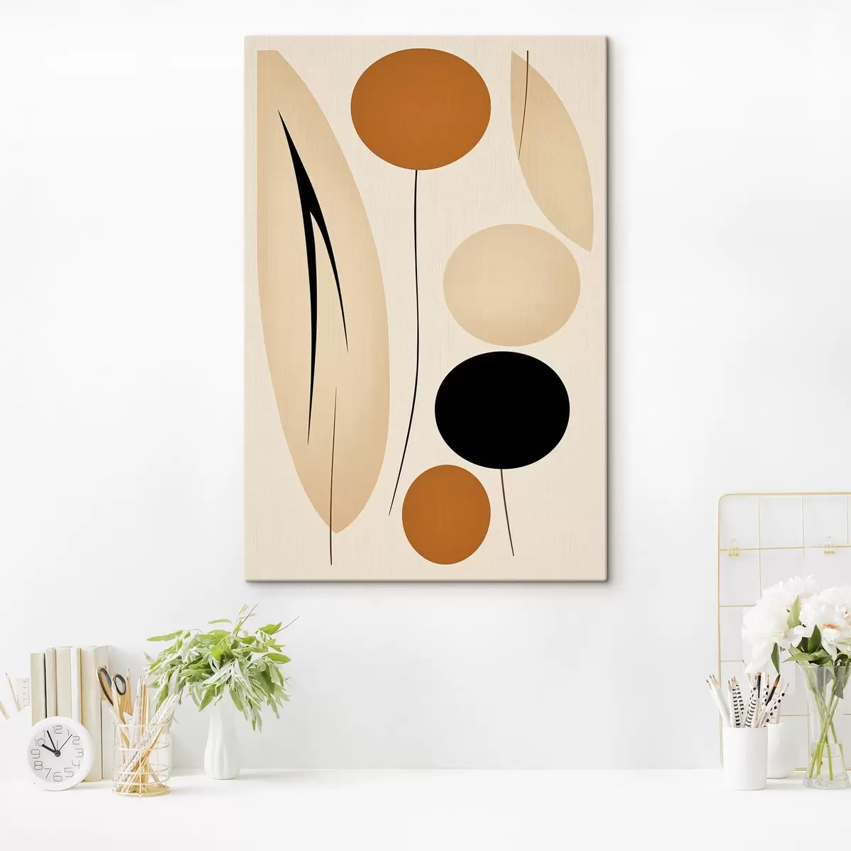  Schilderijen Abstracte compositie met zwarte en oranje cirkels s45700