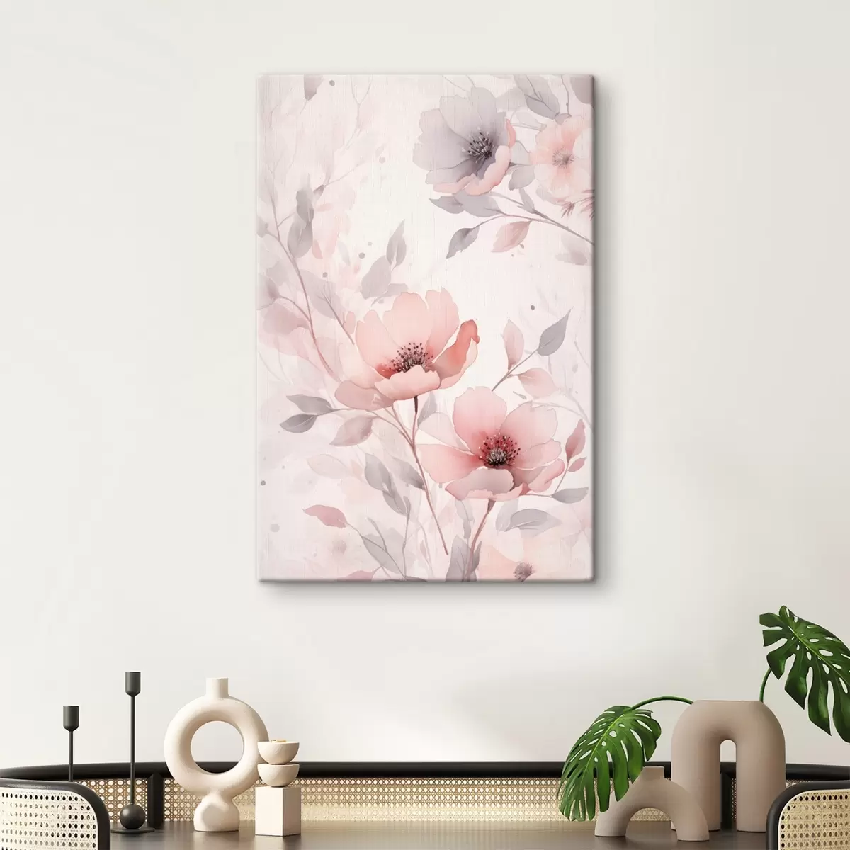  Schilderijen Delicate roze-grijze bloemen met aquareleffect s45702