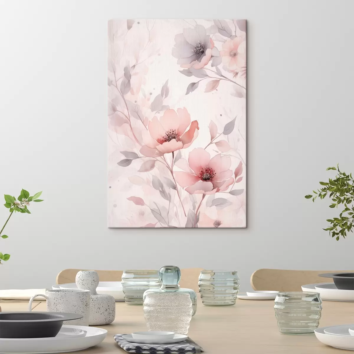  Schilderijen Delicate roze-grijze bloemen met aquareleffect s45702