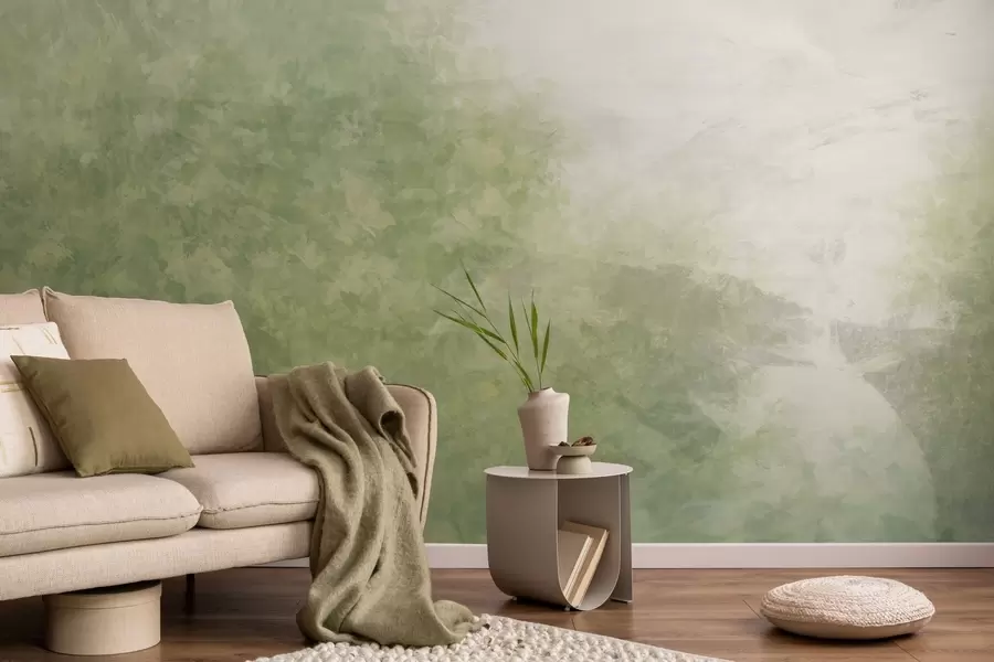 Fotobehang  Imitatie van bladeren op een betonnen muur w04468