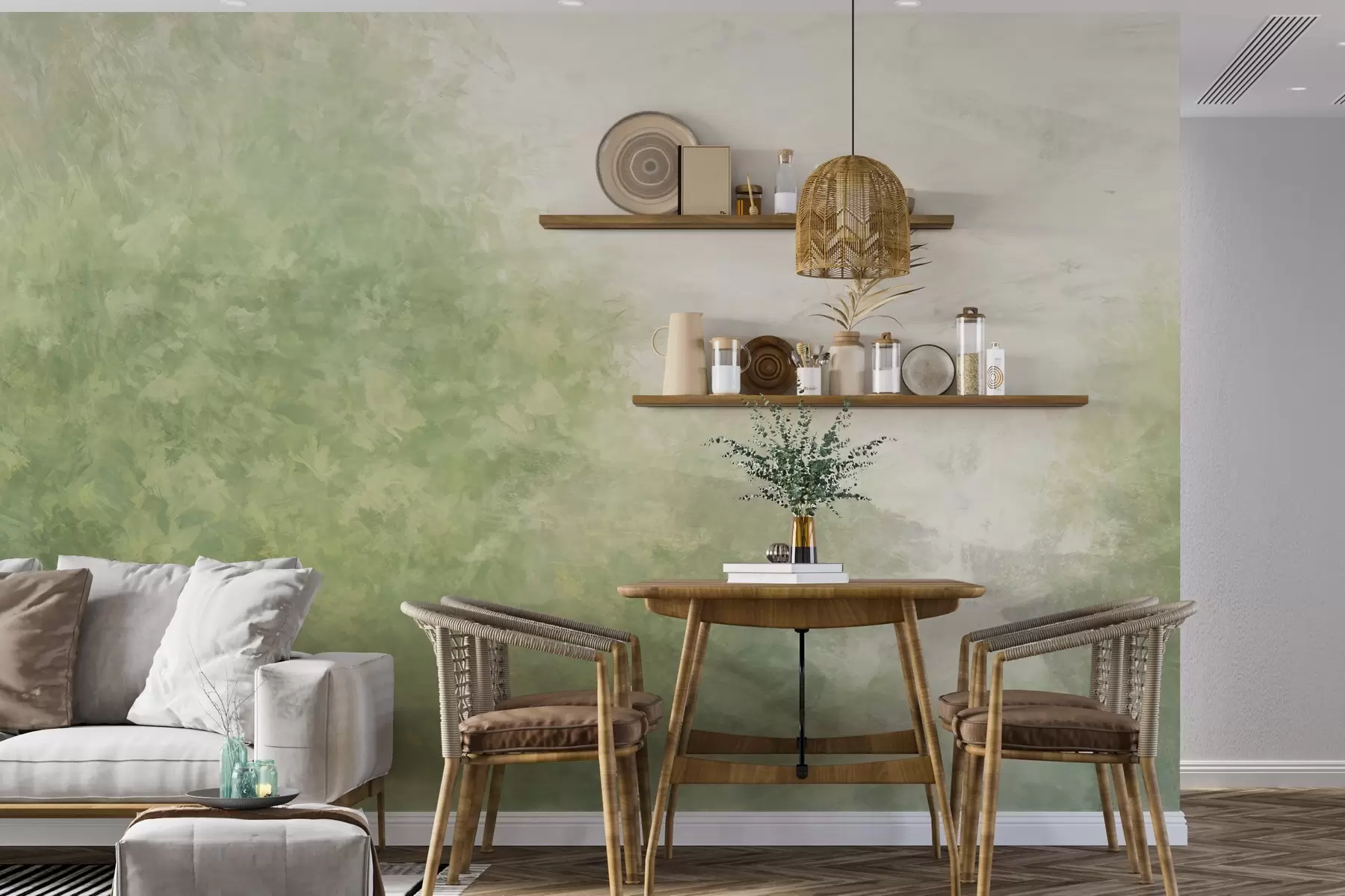 Fotobehang  Imitatie van bladeren op een betonnen muur w04468