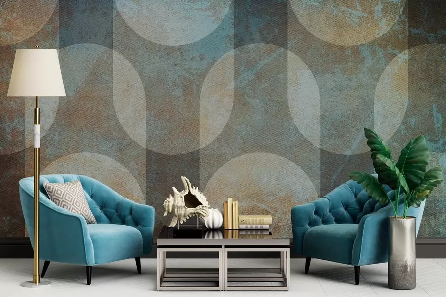 Fotobehang Abstracte geometrie in retro-moderne stijl w04495