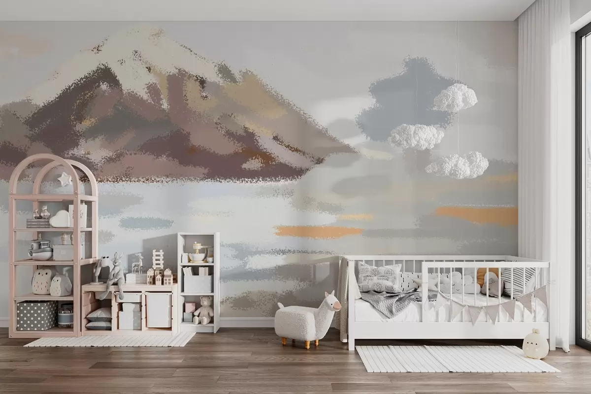 Fotobehang abstract landschap in de stijl van een kindertekening w04498