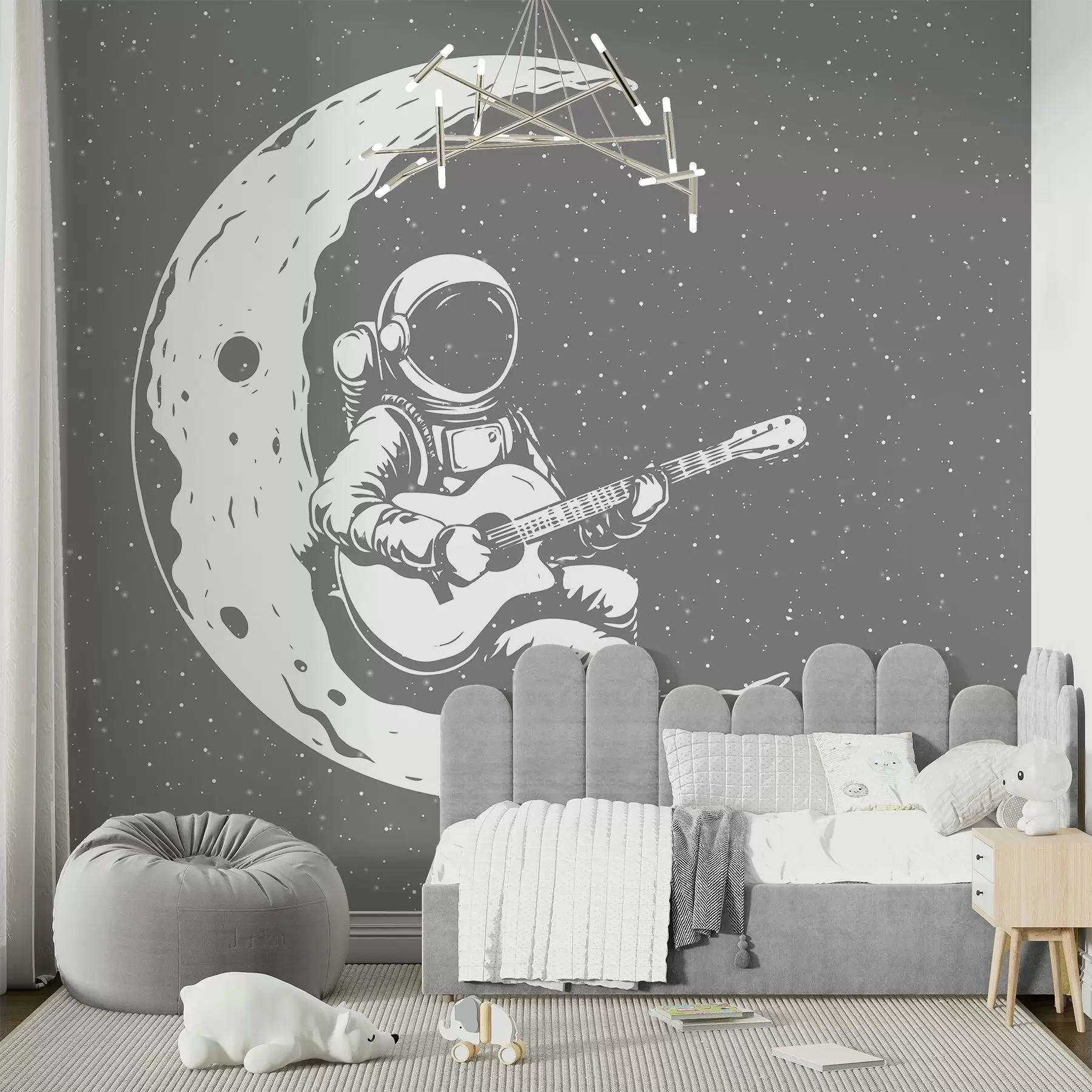 Fotobehang Kosmonaut, maan, gitaar w04514