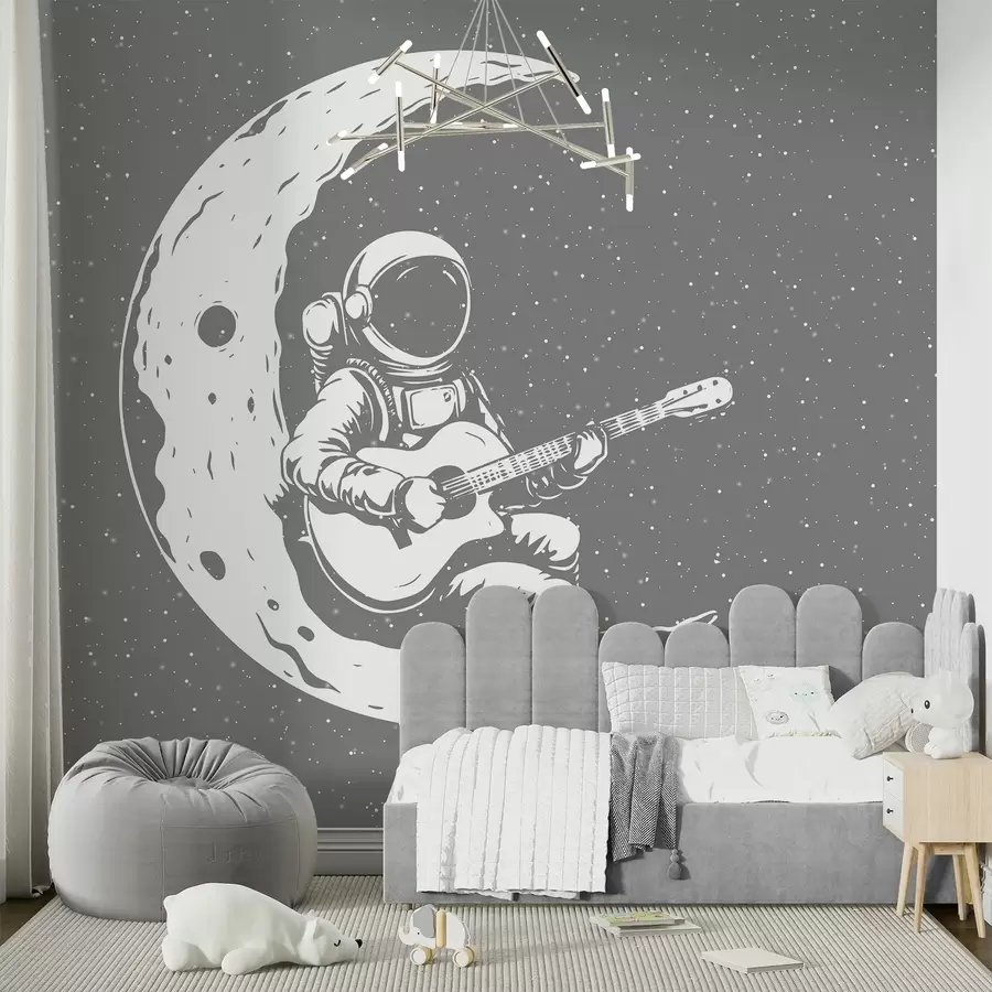 Fotobehang Kosmonaut, maan, gitaar w04514