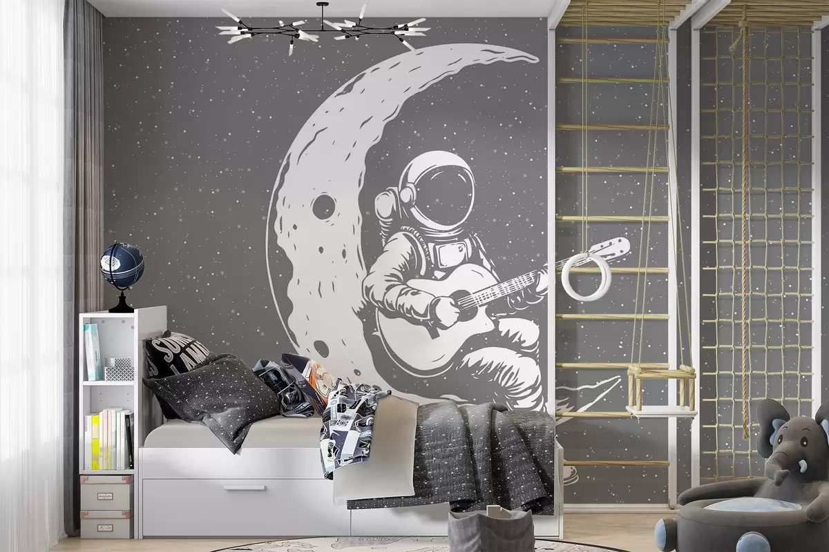 Fotobehang Kosmonaut, maan, gitaar w04514