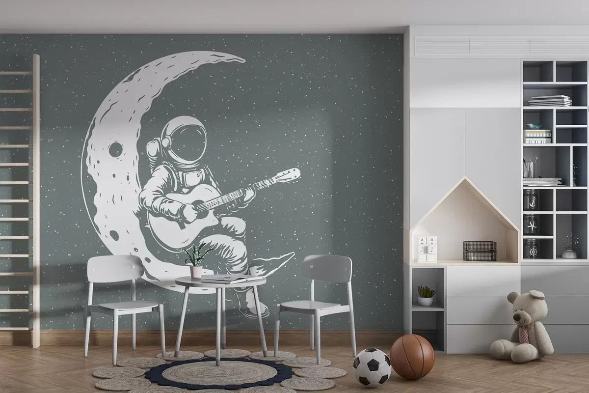Fotobehang Kosmonaut, maan, gitaar w04514v1