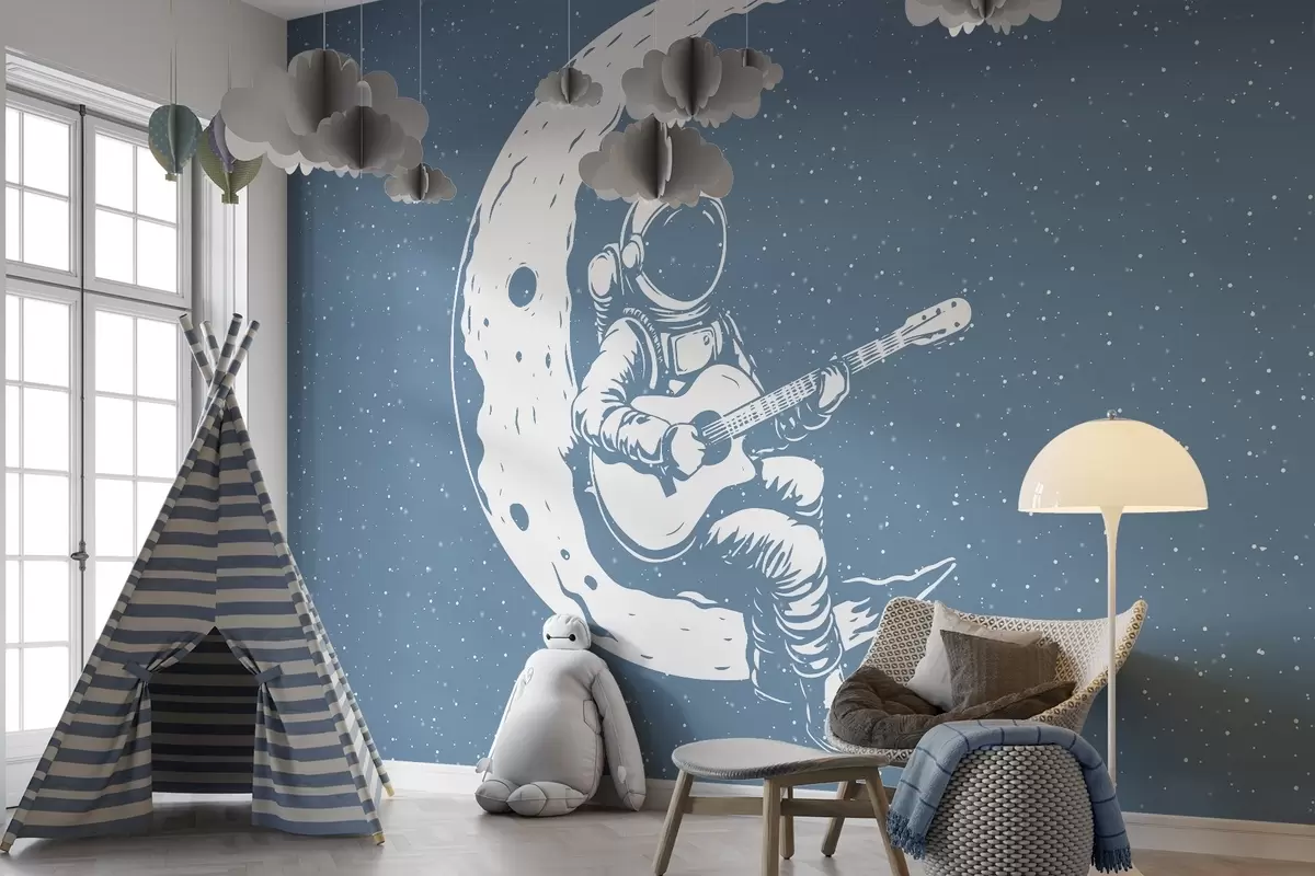 Fotobehang Kosmonaut, maan, gitaar w04514v2