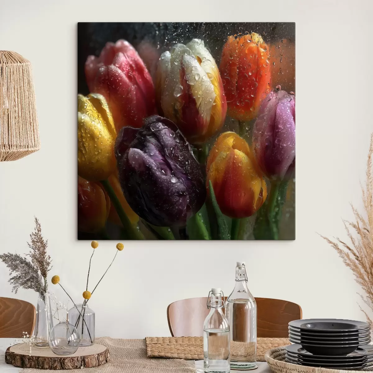  Schilderijen Tulpen in de regen: heldere kleuren s45642