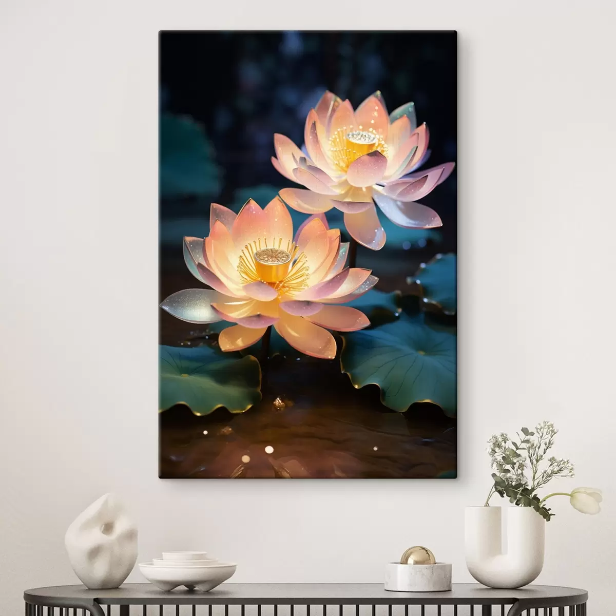  Schilderijen Delicate lotusbloemen op het water in realistische stijl s45644