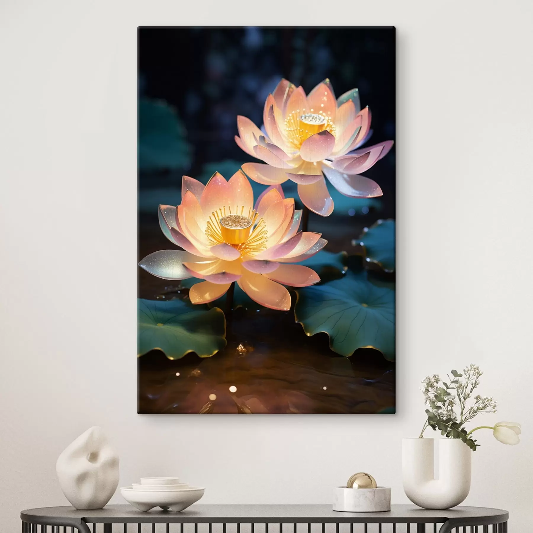  Schilderijen Delicate lotusbloemen op het water in realistische stijl s45644