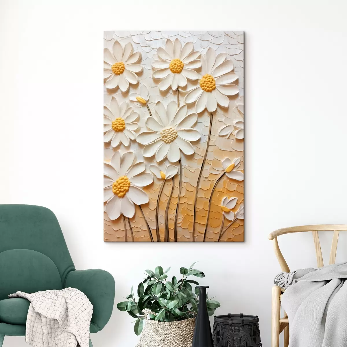  Schilderijen Madeliefjes in impasto stijl: witte bloemblaadjes s45647