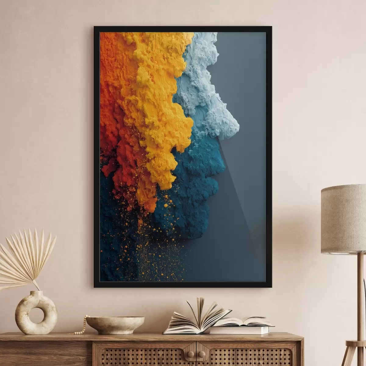 Poster Dynamisch portret in gekleurde verf f45638