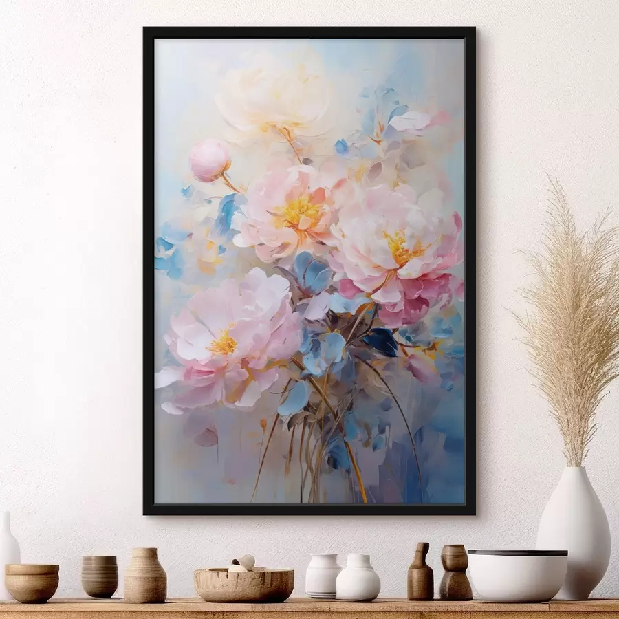 Fotobehang Abstracte bloemen: roze en blauwe tinten f45652