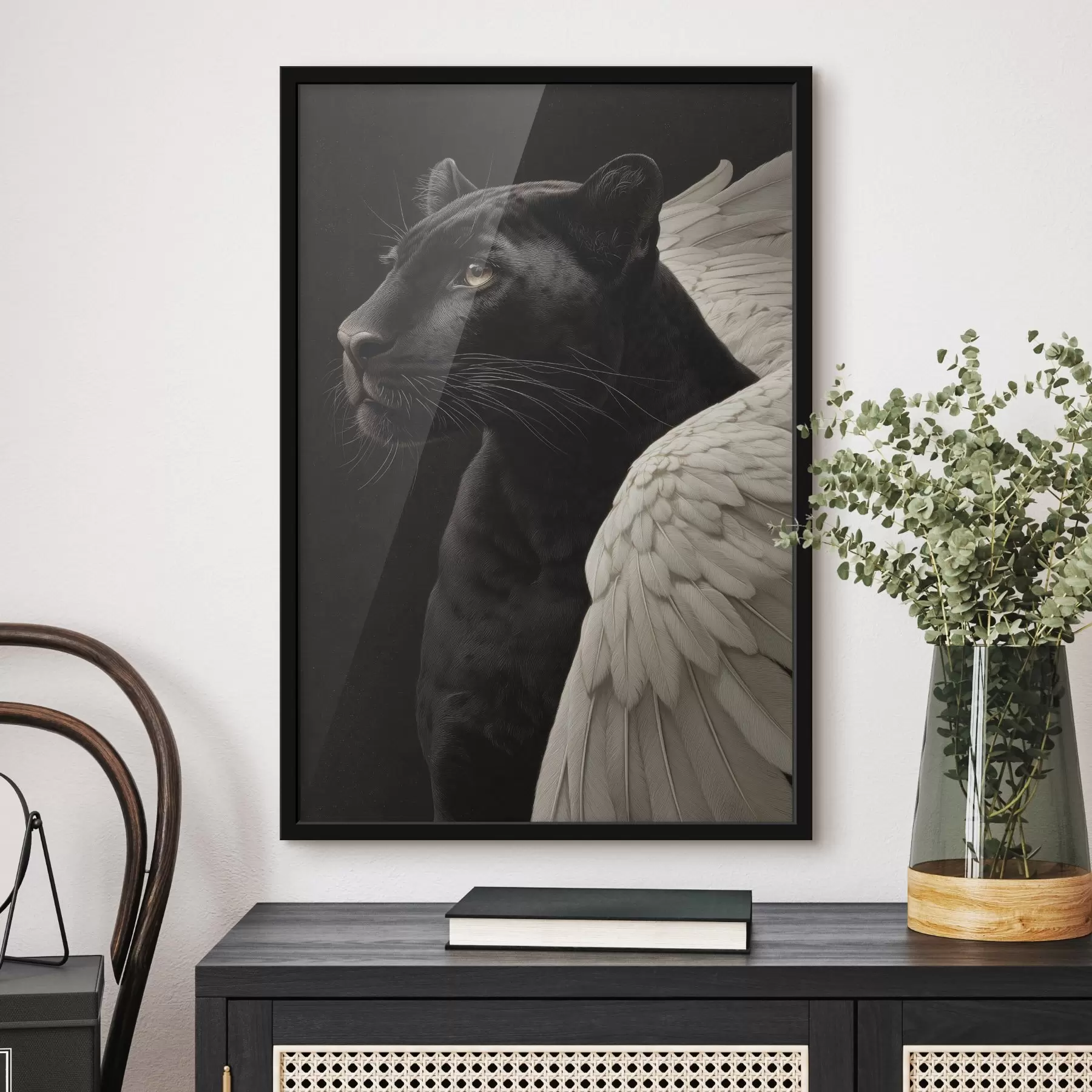 Fotobehang Zwarte panter met vleugels in fantasiestijl f45653