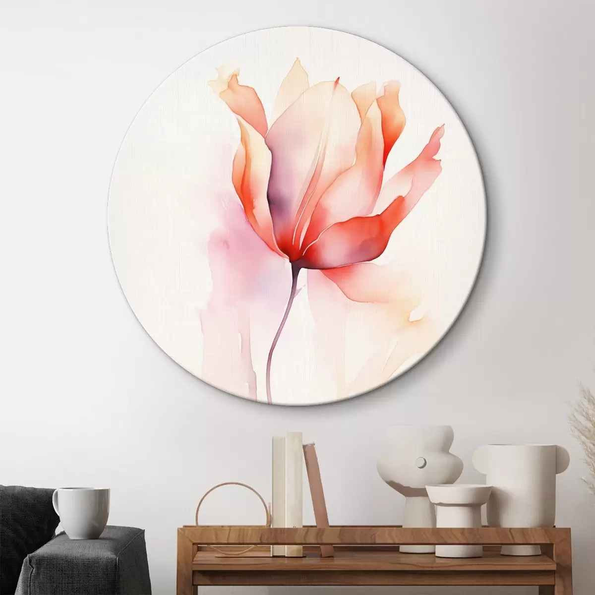 Ronde schilderijen Minimalistische bloemen in aquarelstijl r45637
