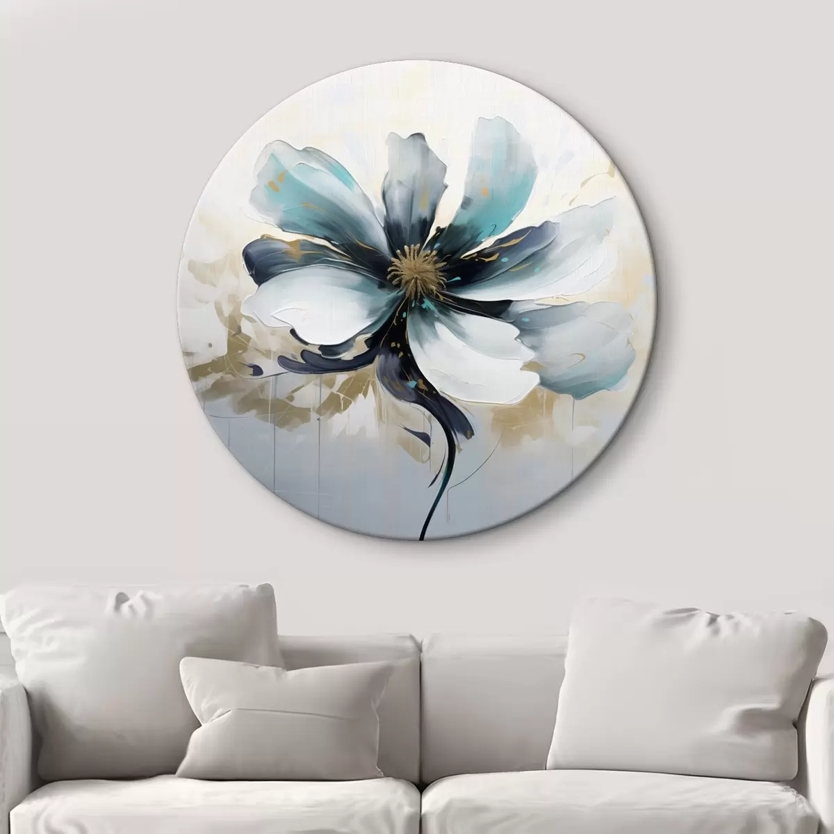 Ronde schilderijen Turquoise bloem in olieverfschilderijstijl r45641