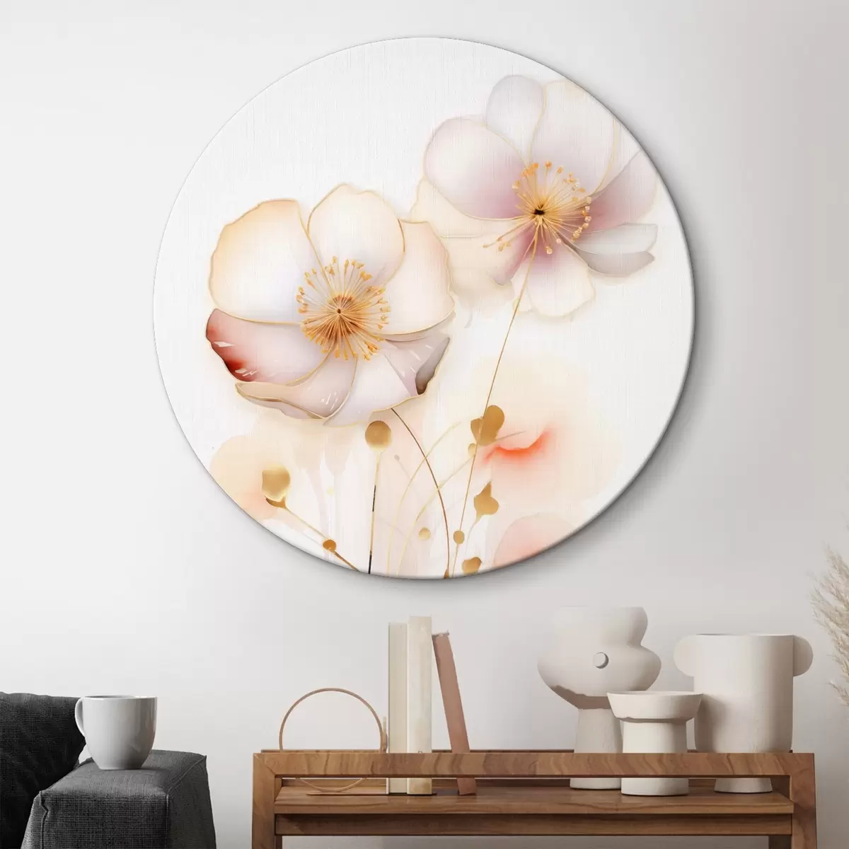 Ronde schilderijen Pastelkleurige klaprozen in abstracte stijl r45643