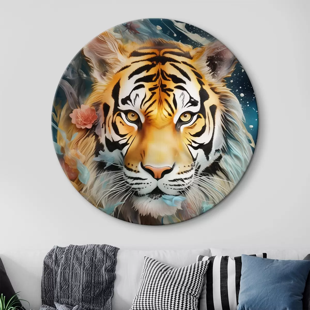 Ronde schilderijen Tijgerportret in fantasiestijl r45645