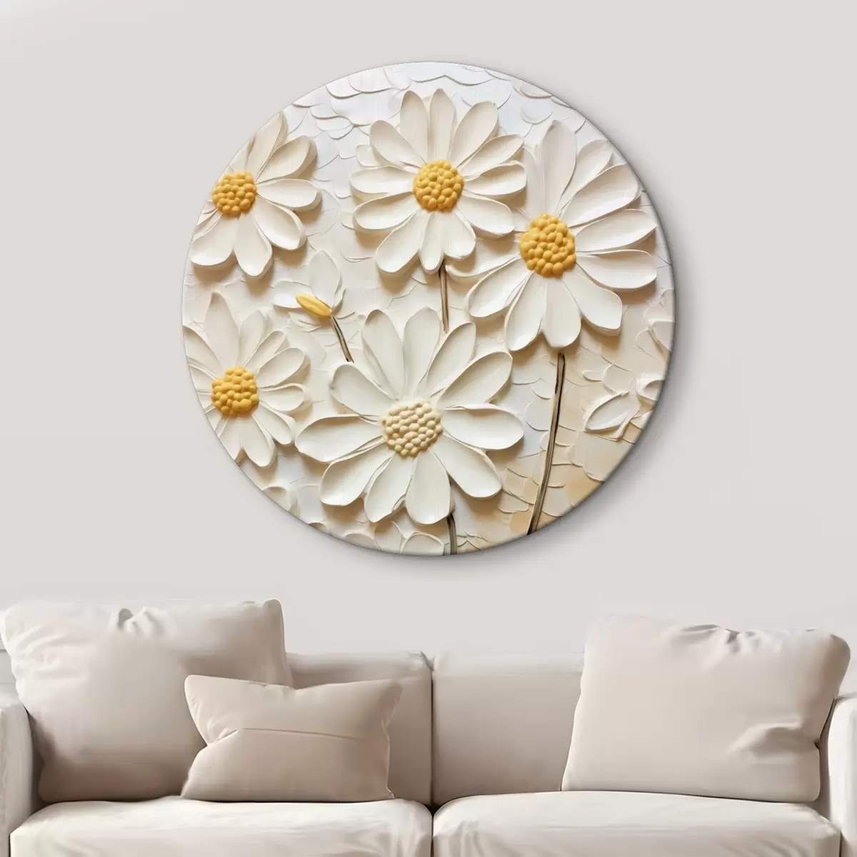 Ronde schilderijen Madeliefjes in impasto stijl: witte bloemblaadjes r45647