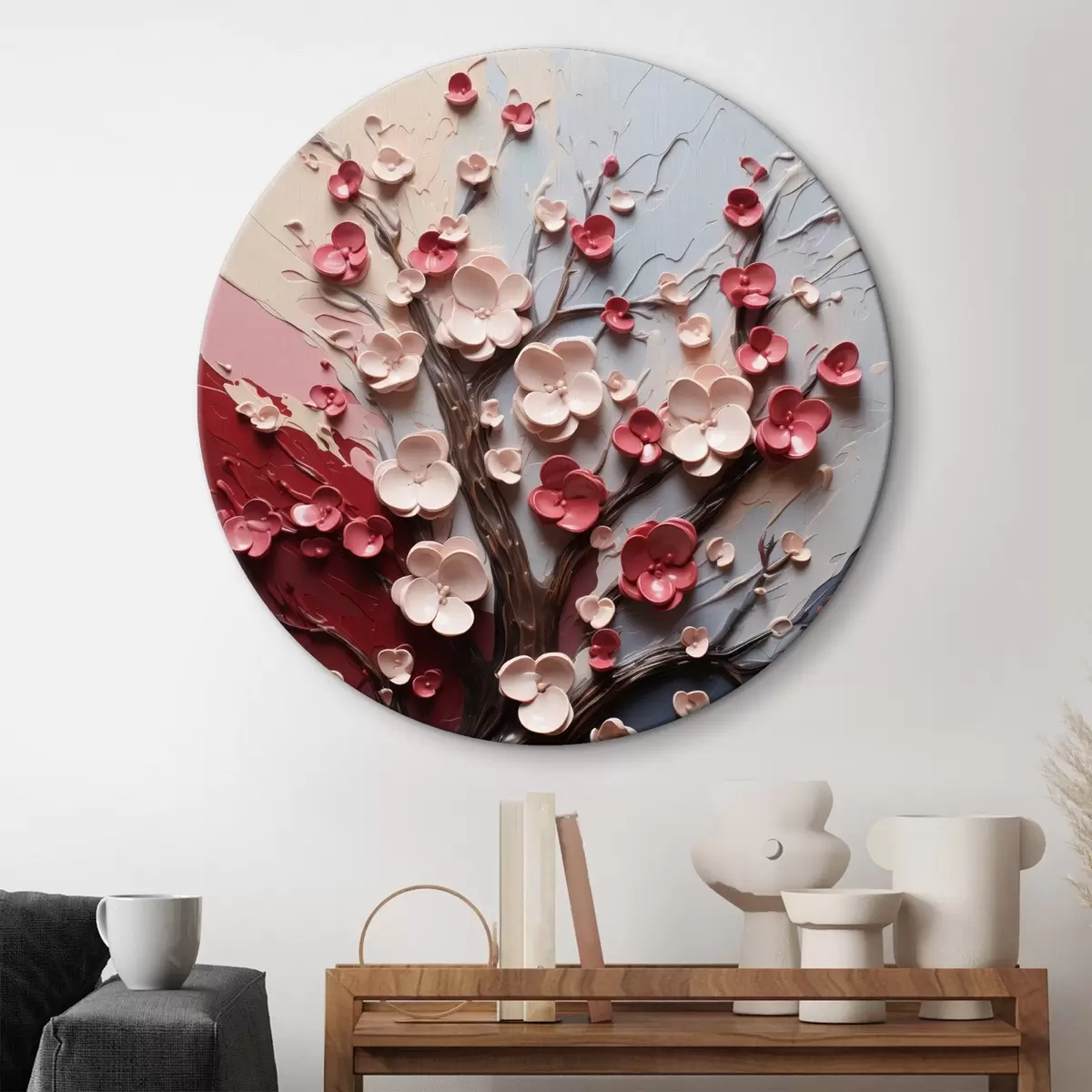 Ronde schilderijen Volumetrische sakura in structuurschilderstijl r45650