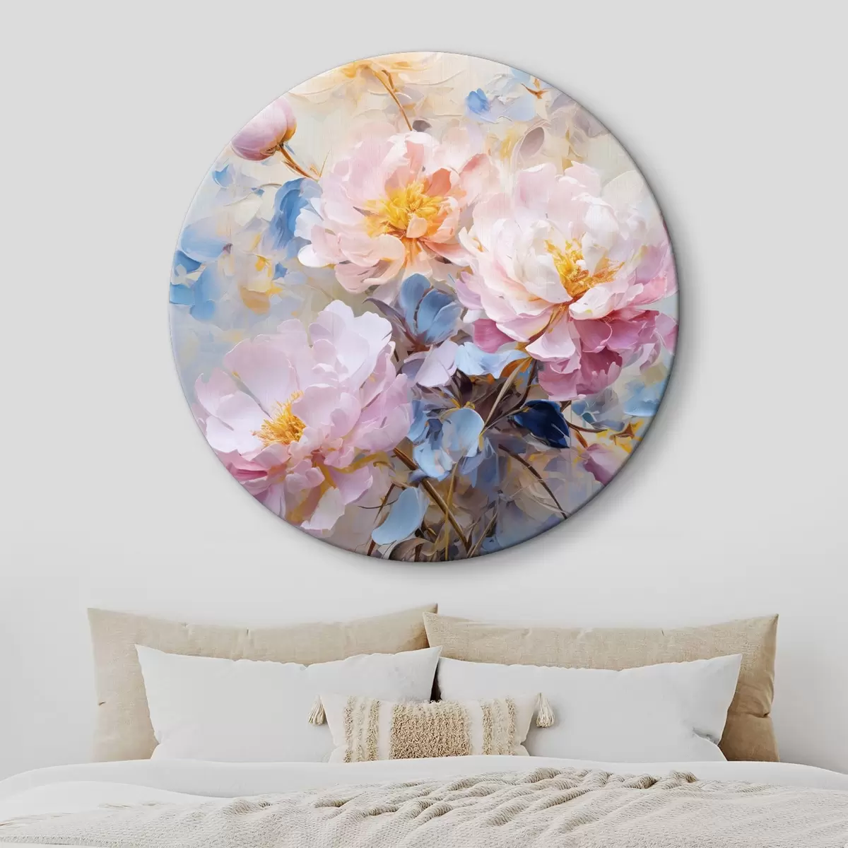 Ronde schilderijen Abstracte bloemen: roze en blauwe tinten r45652