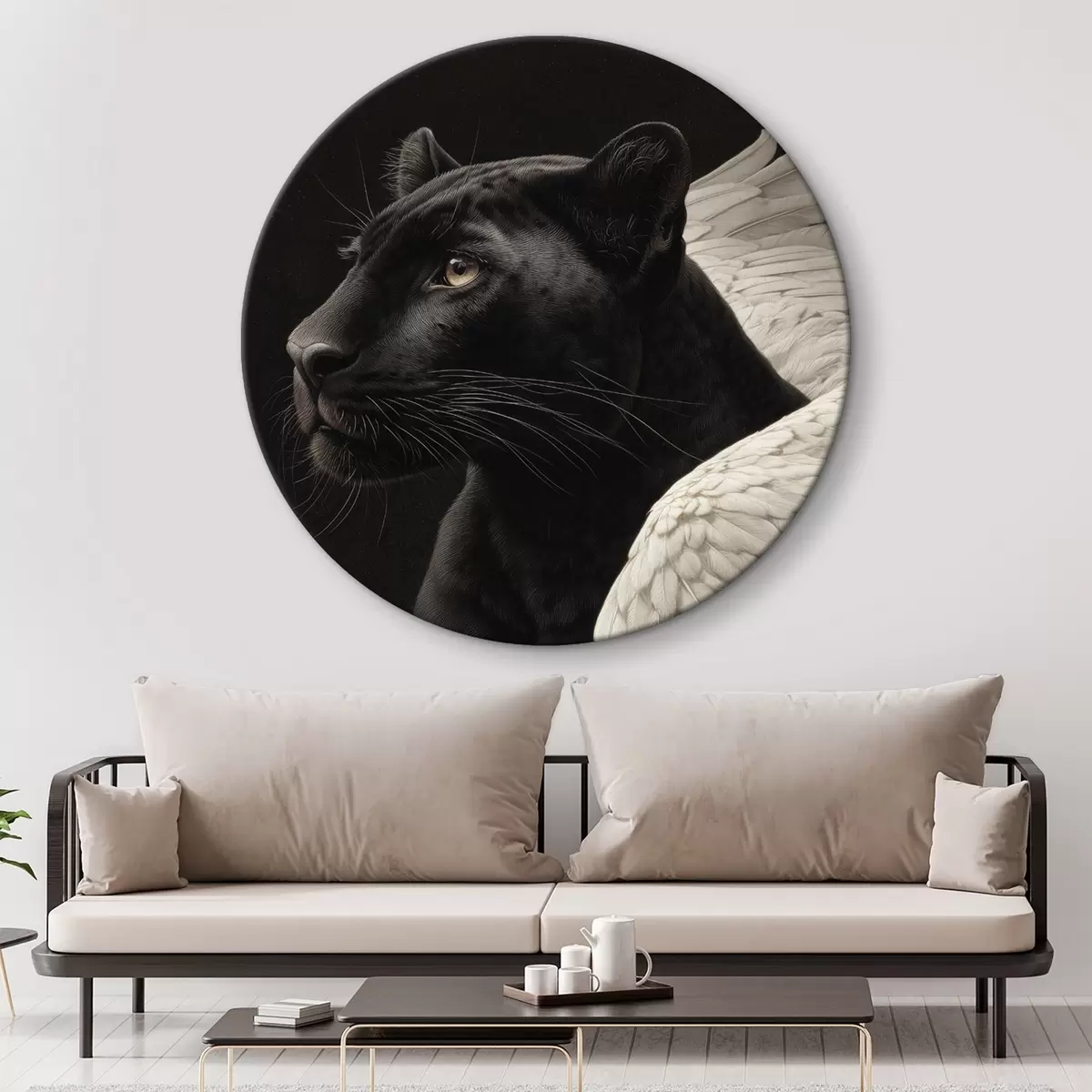 Ronde schilderijen Zwarte panter met vleugels in fantasiestijl r45653