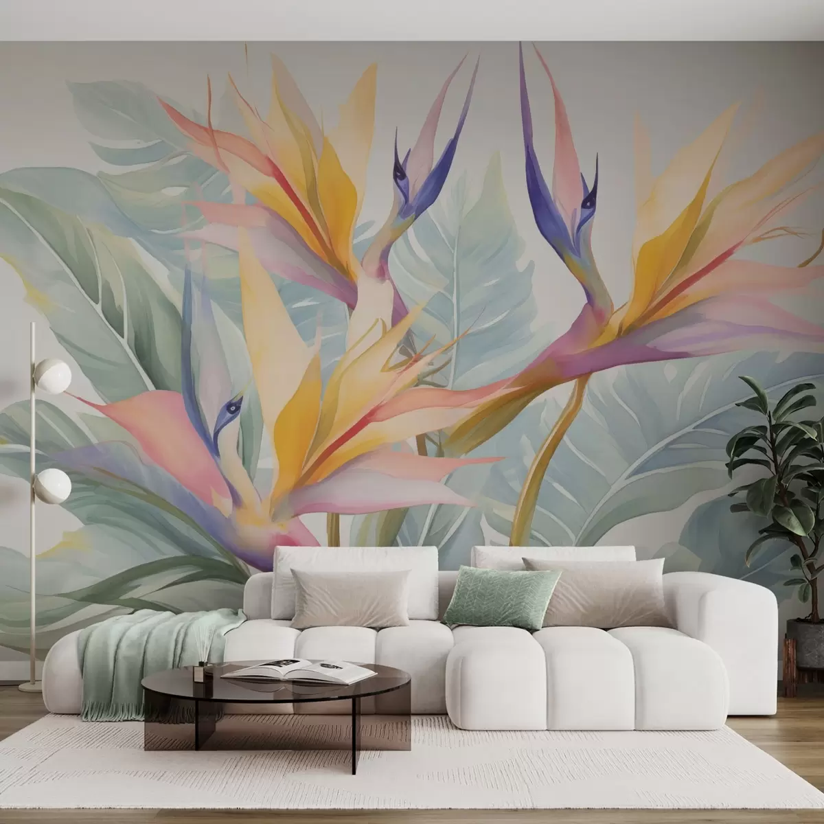 Fotobehang Strelitzia bloemen en bladeren w04527